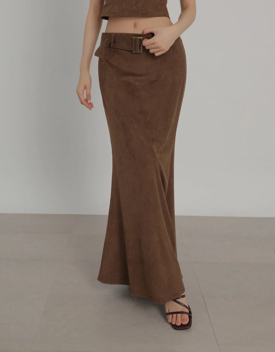 Faux Suede Mermaid A Line Maxi Skirt (with Belt) Faux Suede Mermaid A Line Maxi Skirt (with Belt)