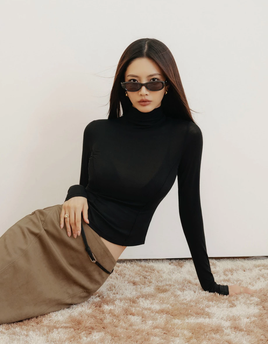 【IHUA Deisgn】High Waist Back Slit Midi Skirt (Faux Leather / Faux Suede)