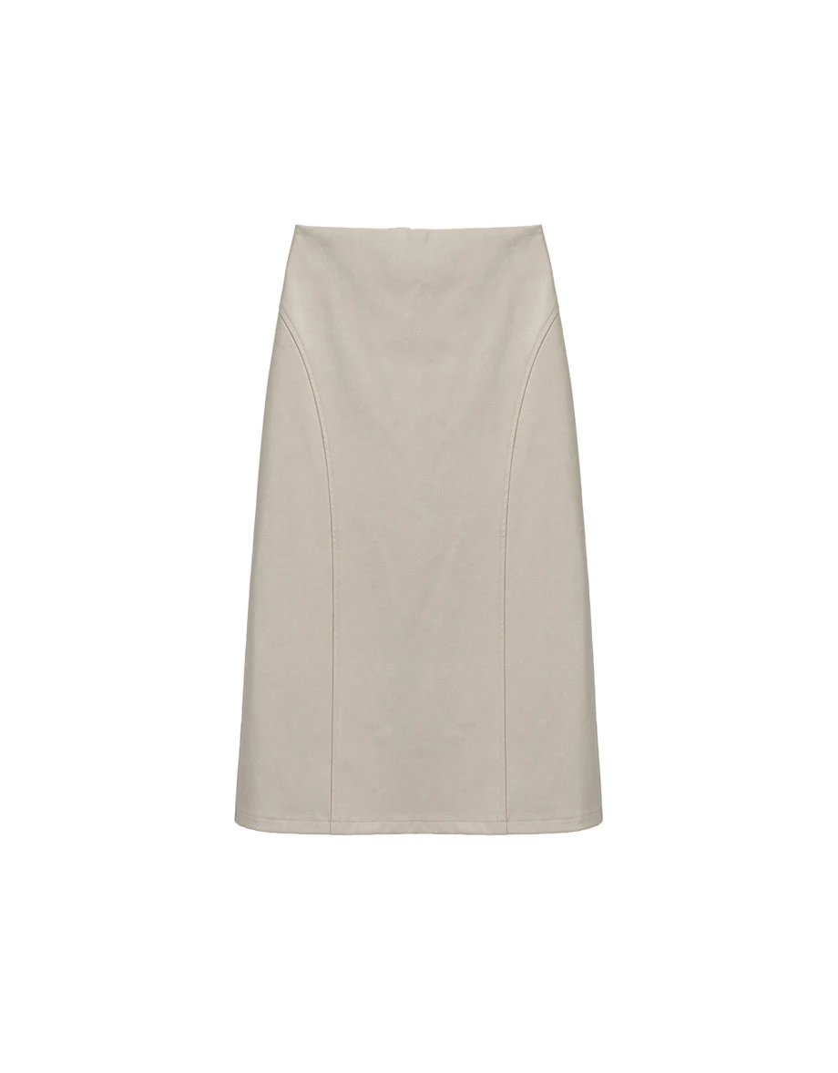 【IHUA Deisgn】High Waist Back Slit Midi Skirt (Faux Leather / Faux Suede)