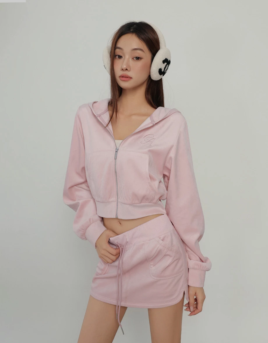 Drawstring Waist Velour Patch Pocket Mini Skirt Drawstring Waist Velour Patch Pocket Mini Skirt