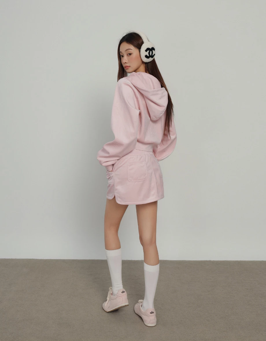 Drawstring Waist Velour Patch Pocket Mini Skirt Drawstring Waist Velour Patch Pocket Mini Skirt