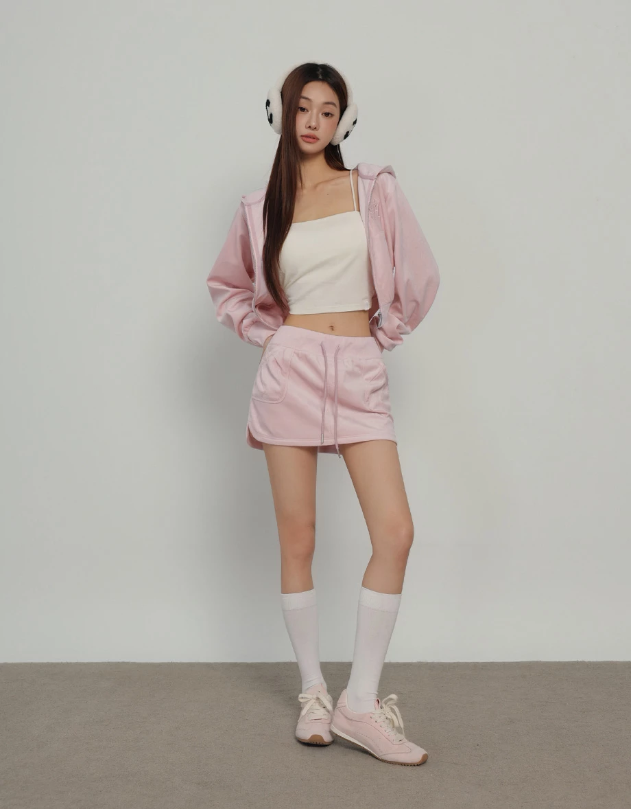 Drawstring Waist Velour Patch Pocket Mini Skirt Drawstring Waist Velour Patch Pocket Mini Skirt