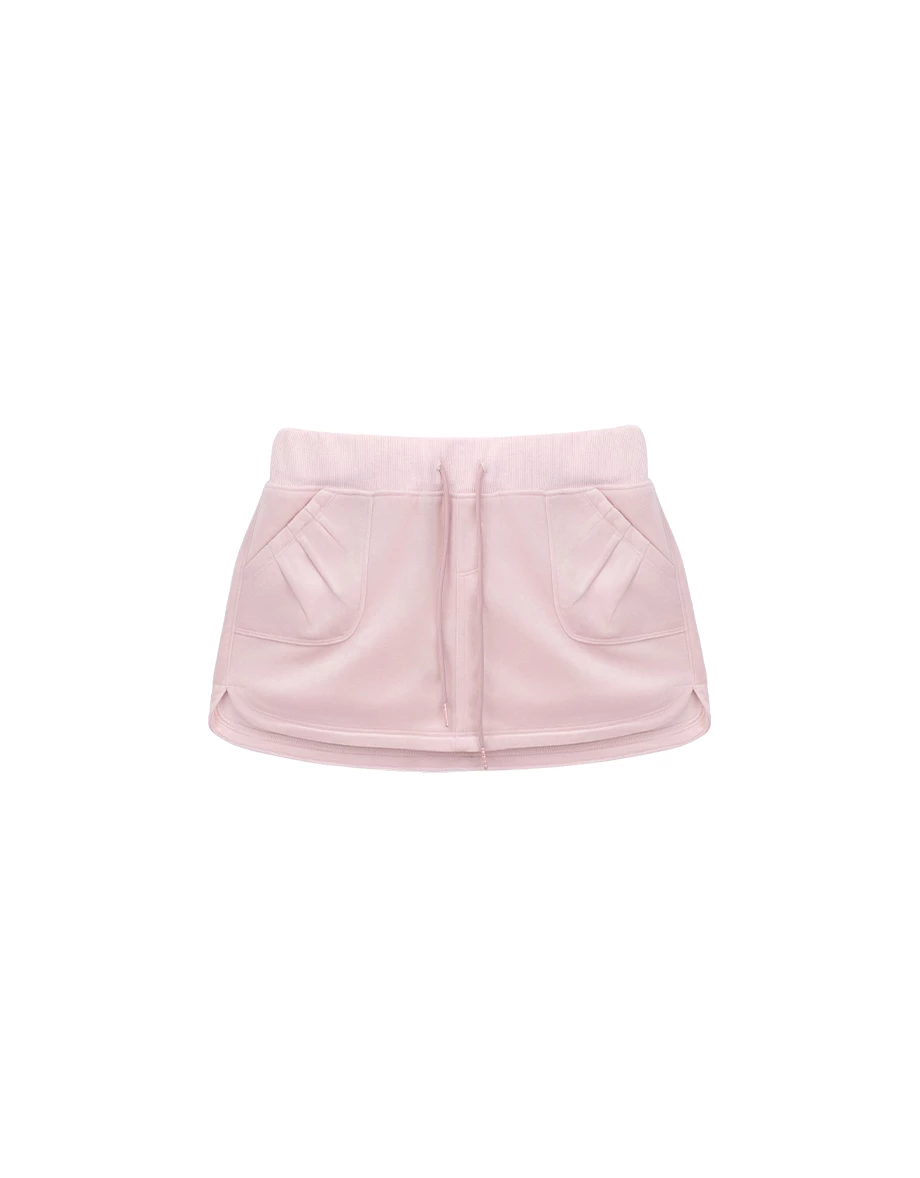 Drawstring Waist Velour Patch Pocket Mini Skirt Drawstring Waist Velour Patch Pocket Mini Skirt