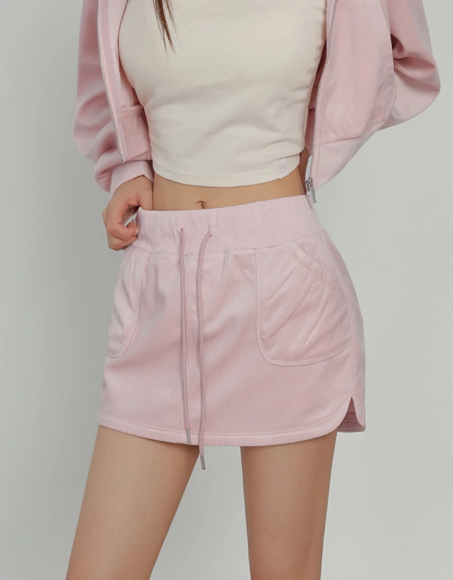 Drawstring Waist Velour Patch Pocket Mini Skirt Drawstring Waist Velour Patch Pocket Mini Skirt