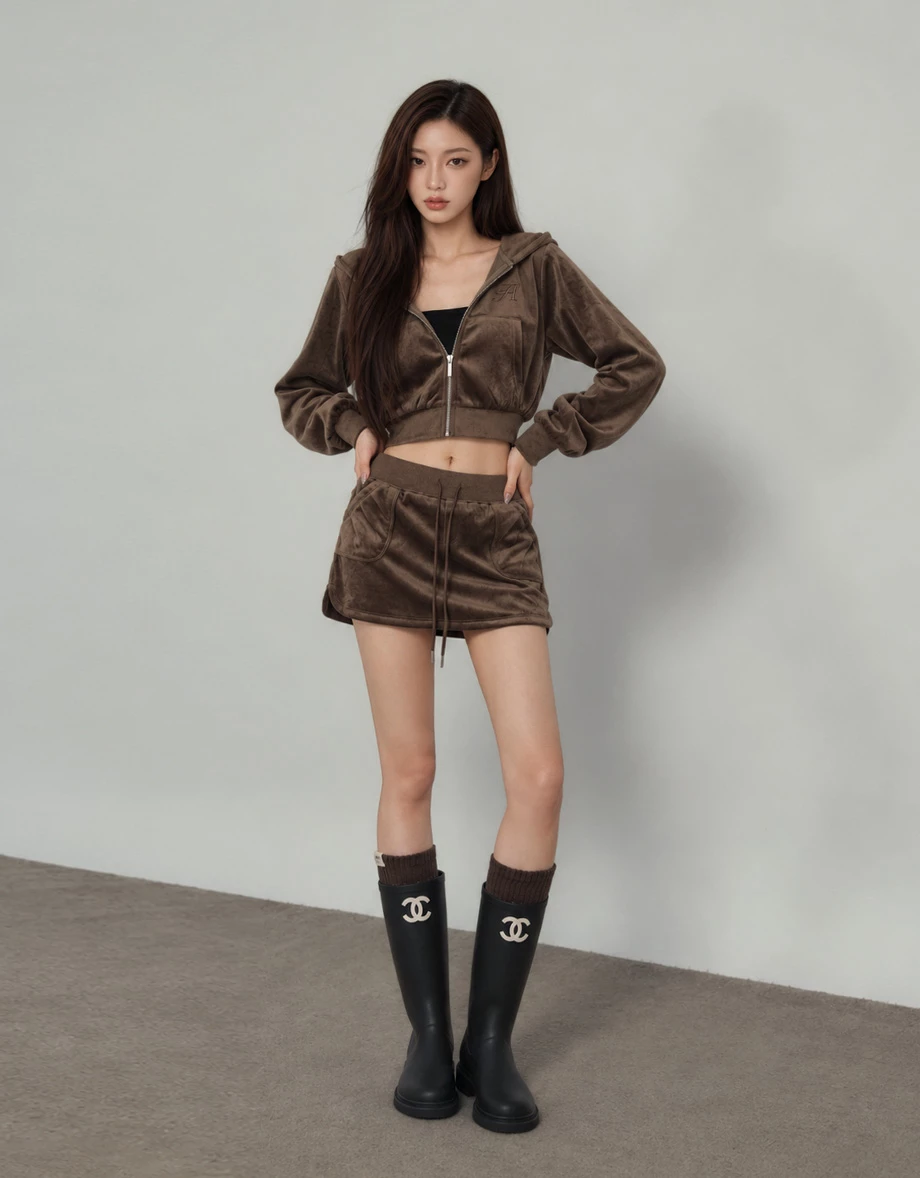 Drawstring Waist Velour Patch Pocket Mini Skirt Drawstring Waist Velour Patch Pocket Mini Skirt