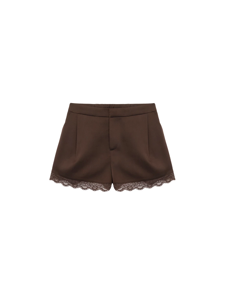 Lace Trim Pleated Tailored Shorts with Pockets Lace Trim Pleated Tailored Shorts with Pockets
