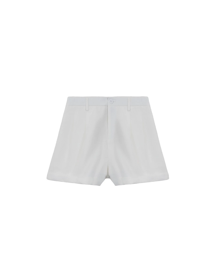 High Waist Pleated Rolled Hem Elastic Back Tailored Shorts
