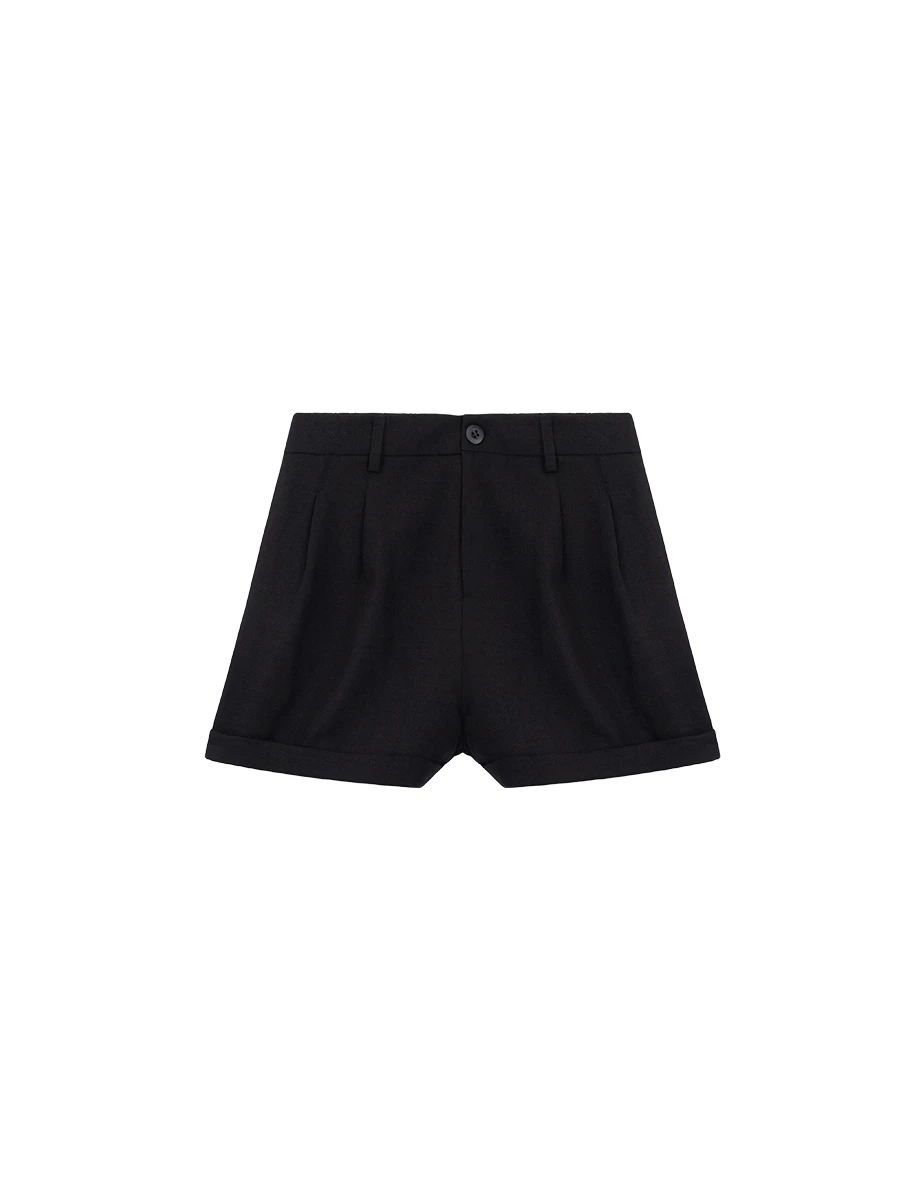 High Waist Pleated Rolled Hem Elastic Back Tailored Shorts High Waist Pleated Rolled Hem Elastic Back Tailored Shorts