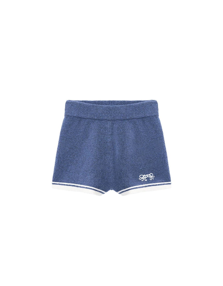 【IHUA Deisgn】Contrast Striped Trim Logo Embroidered Knit Shorts 【IHUA Deisgn】Contrast Striped Trim Logo Embroidered Knit Shorts