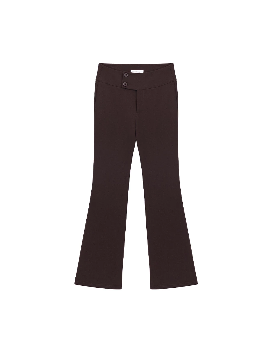 Asymmetric Double Button Waistband Flared Trousers Asymmetric Double Button Waistband Flared Trousers
