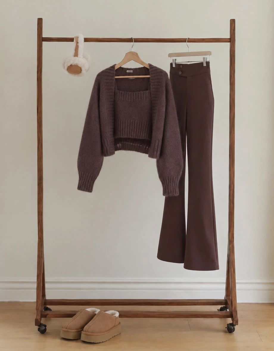 Asymmetric Double Button Waistband Flared Trousers Asymmetric Double Button Waistband Flared Trousers