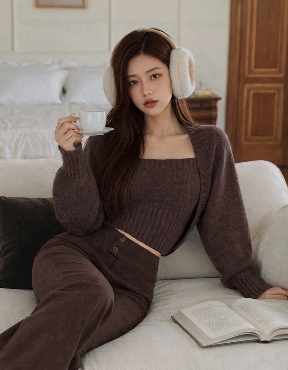 Asymmetric Double Button Waistband Flared Trousers Asymmetric Double Button Waistband Flared Trousers