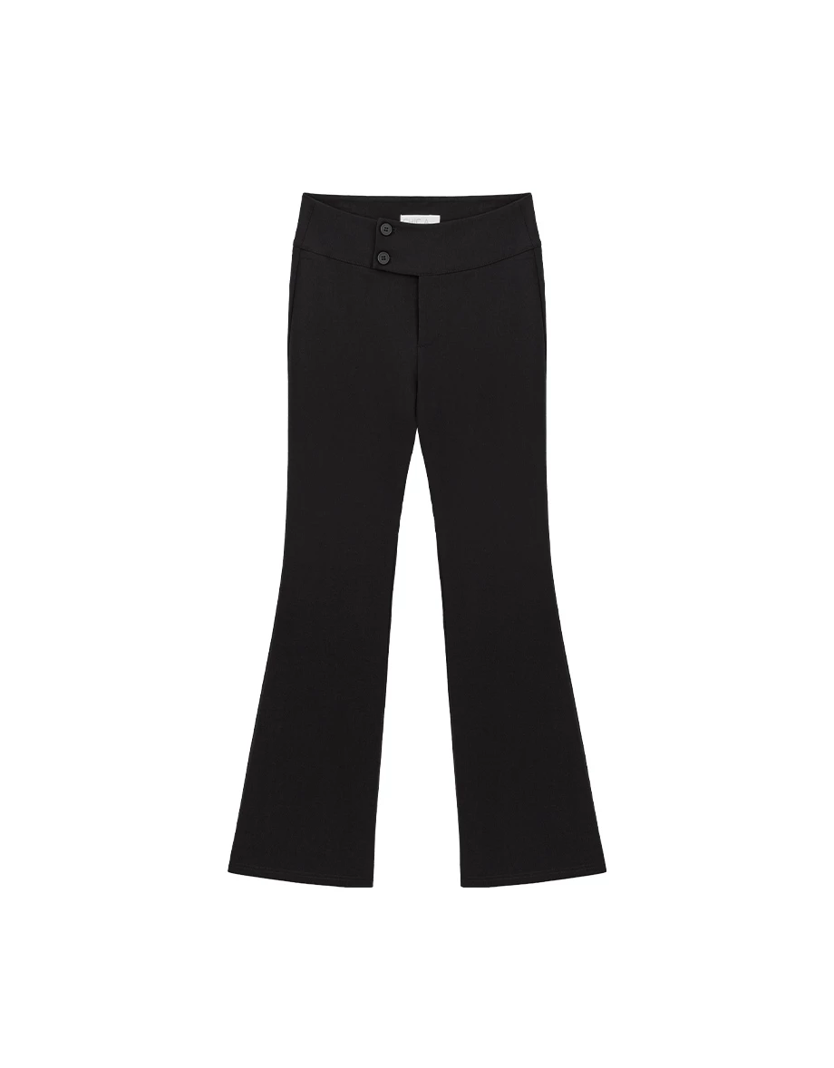 Asymmetric Double Button Waistband Flared Trousers Asymmetric Double Button Waistband Flared Trousers