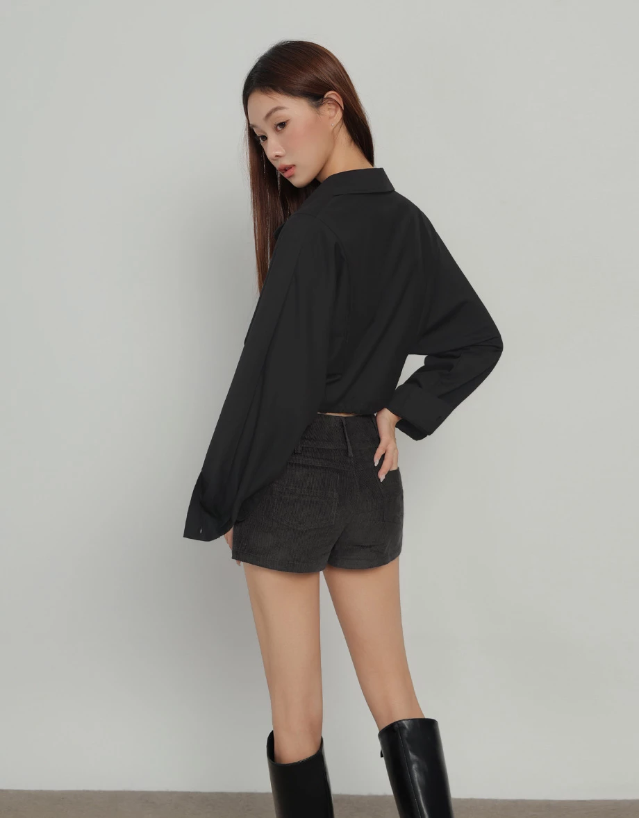 Double Button Corduroy Wide Waistband Fitted Shorts Double Button Corduroy Wide Waistband Fitted Shorts