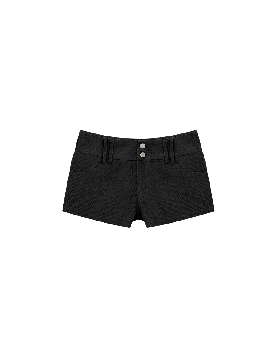 Double Button Corduroy Wide Waistband Fitted Shorts Double Button Corduroy Wide Waistband Fitted Shorts