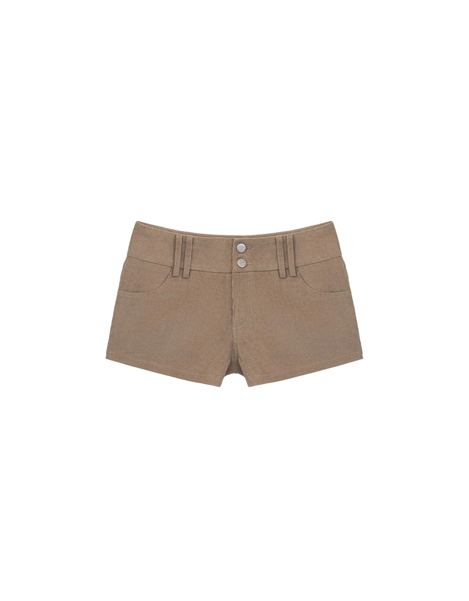 Double Button Corduroy Wide Waistband Fitted Shorts Double Button Corduroy Wide Waistband Fitted Shorts