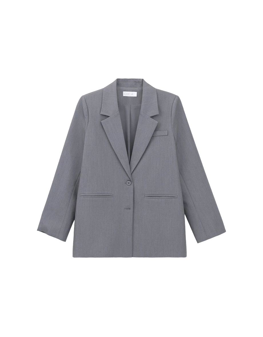 Notched Lapel Oversized Blazer（with Soulder Pads)