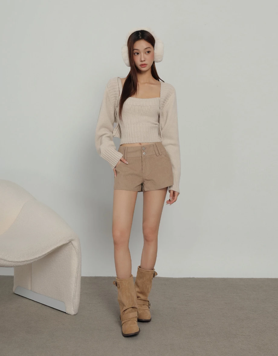 Long Sleeve Open Front Shrug and Ribbed Trim Crop Knit Tank Top Set Wear