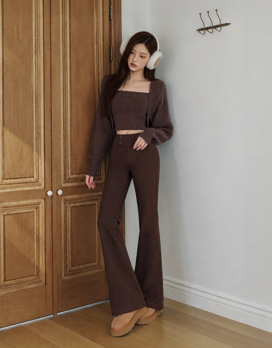 Long Sleeve Open Front Shrug and Ribbed Trim Crop Knit Tank Top Set Wear