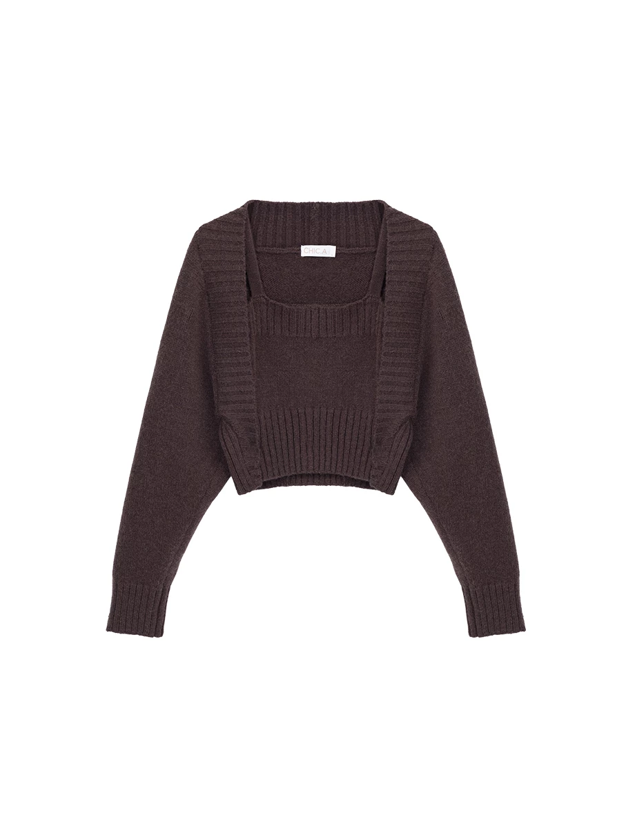 Long Sleeve Open Front Shrug and Ribbed Trim Crop Knit Tank Top Set Wear
