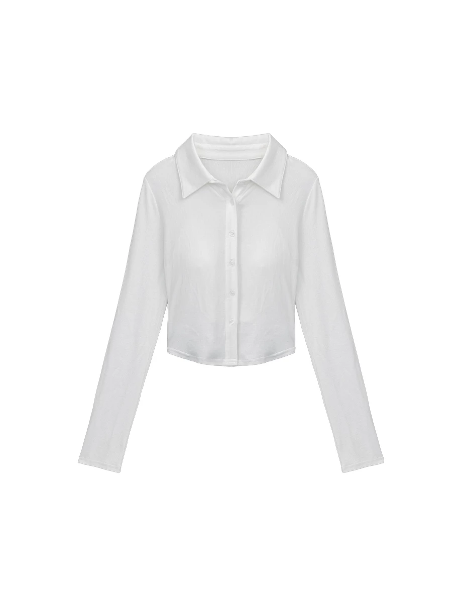 【IHUA Deisgn】Lapel Ribbed Crop Shirt Blouse and Lace Trim Bralette Set Wear 【IHUA Deisgn】Lapel Ribbed Crop Shirt Blouse and Lace Trim Bralette Set Wear