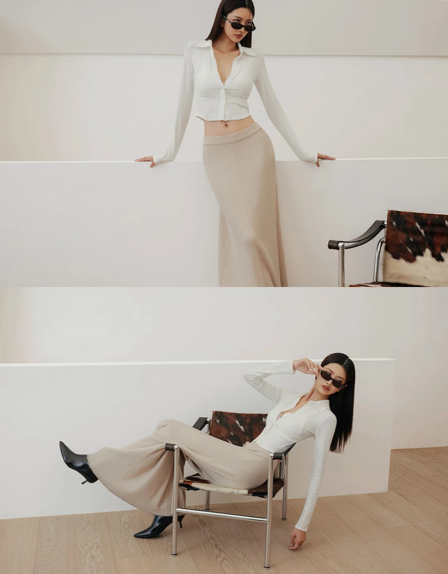 【IHUA Deisgn】Lapel Ribbed Crop Shirt Blouse and Lace Trim Bralette Set Wear 【IHUA Deisgn】Lapel Ribbed Crop Shirt Blouse and Lace Trim Bralette Set Wear