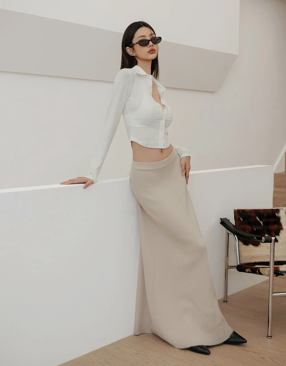 【IHUA Deisgn】Lapel Ribbed Crop Shirt Blouse and Lace Trim Bralette Set Wear 【IHUA Deisgn】Lapel Ribbed Crop Shirt Blouse and Lace Trim Bralette Set Wear
