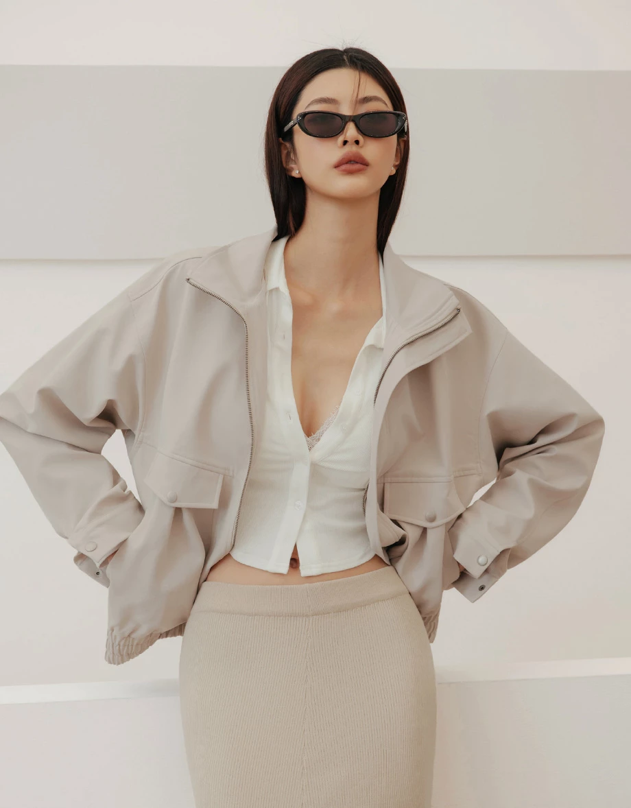 【IHUA Deisgn】Lapel Ribbed Crop Shirt Blouse and Lace Trim Bralette Set Wear