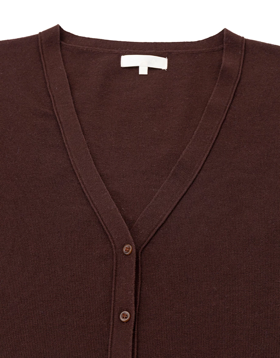 【IHUA Deisgn】V Neck Button Front Logo Embroidered Ribbed Knit Cardigan