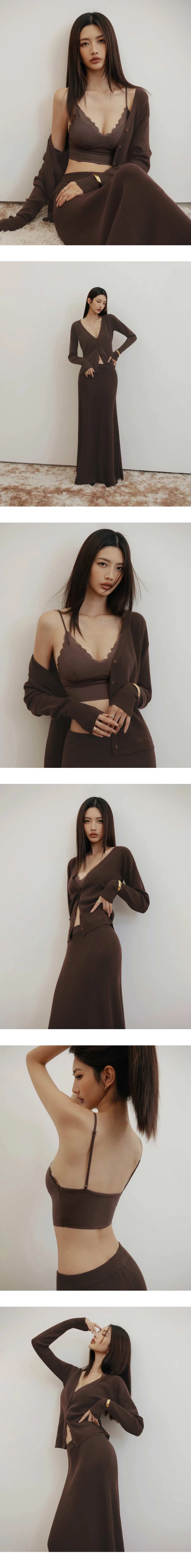 【IHUA Deisgn】V Neck Button Front Logo Embroidered Ribbed Knit Cardigan