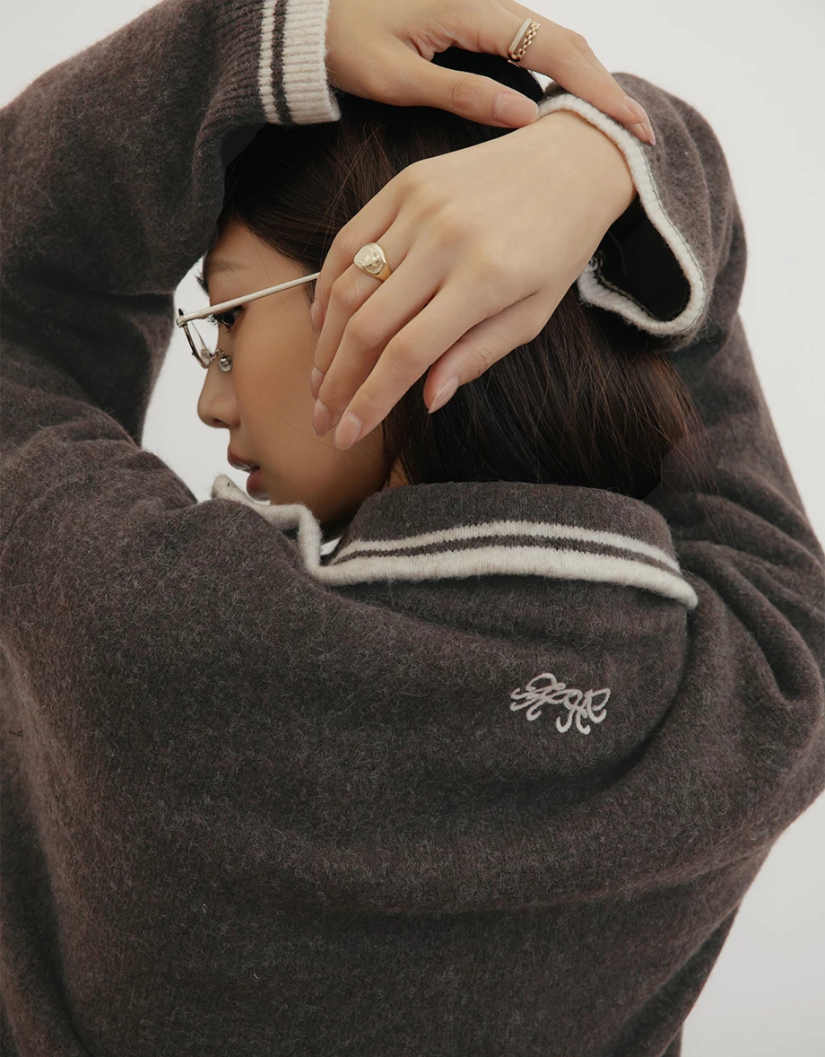 【IHUA Deisgn】Contrast Trim Half Zip Collared Knit Sweater 【IHUA Deisgn】Contrast Trim Half Zip Collared Knit Sweater