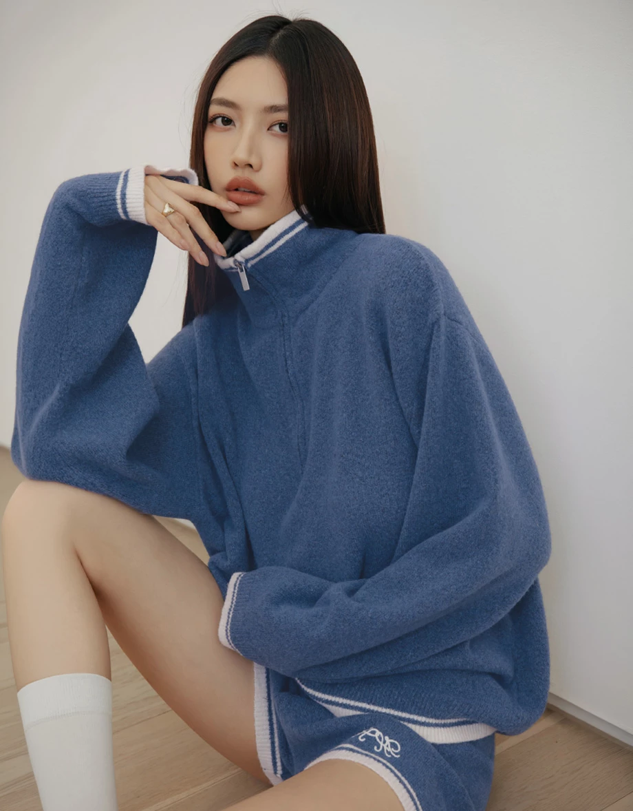 【IHUA Deisgn】Contrast Trim Half Zip Collared Knit Sweater 【IHUA Deisgn】Contrast Trim Half Zip Collared Knit Sweater