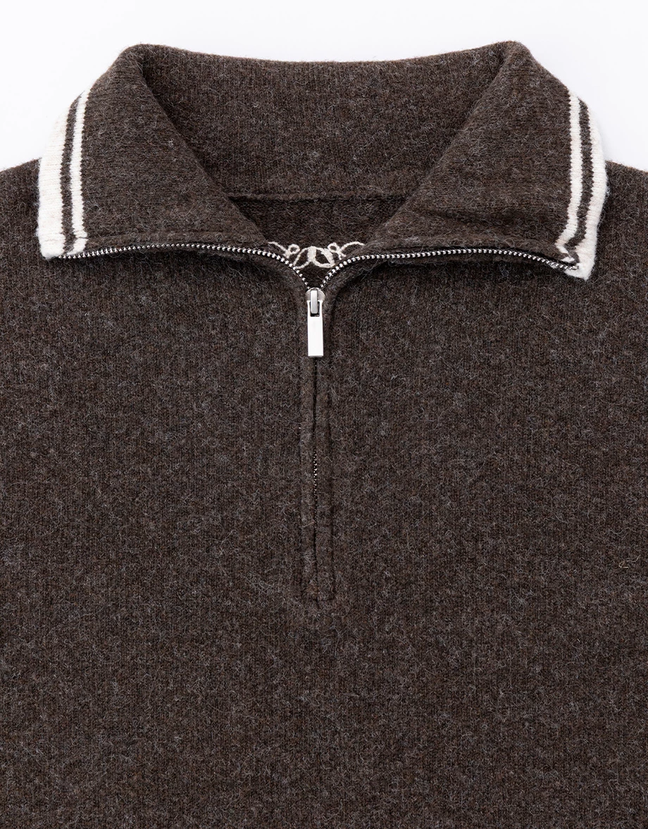 【IHUA Deisgn】Contrast Trim Half Zip Collared Knit Sweater 【IHUA Deisgn】Contrast Trim Half Zip Collared Knit Sweater