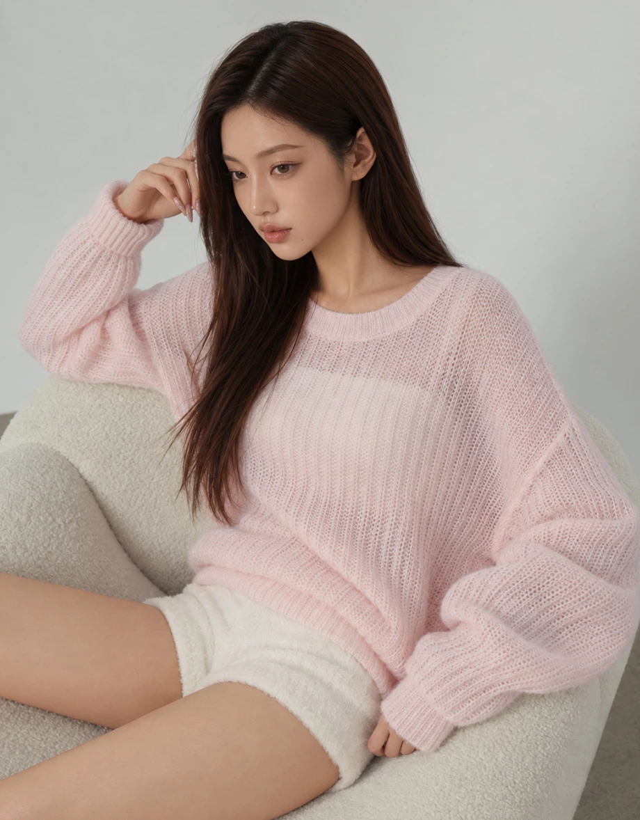 Sheer Open Knit Drop Shoulder Oversized Crew Neck Sweater Sheer Open Knit Drop Shoulder Oversized Crew Neck Sweater