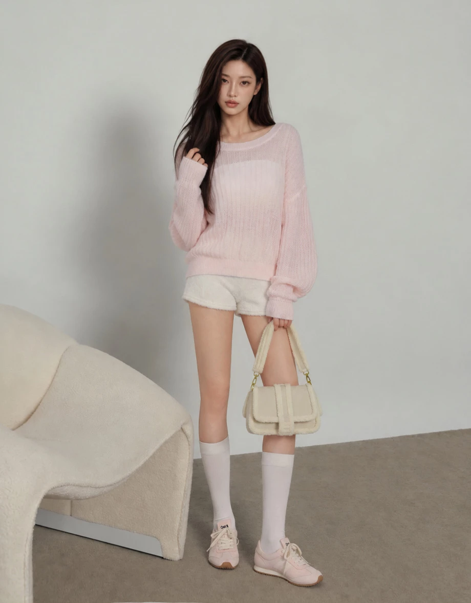 Sheer Open Knit Drop Shoulder Oversized Crew Neck Sweater Sheer Open Knit Drop Shoulder Oversized Crew Neck Sweater