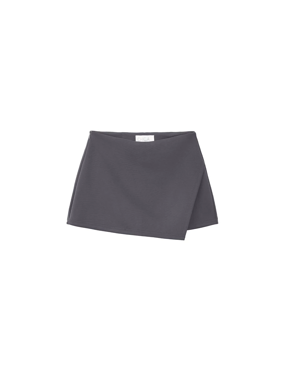 Asymmetric Wrap Front High Waist A Line Mini Skort