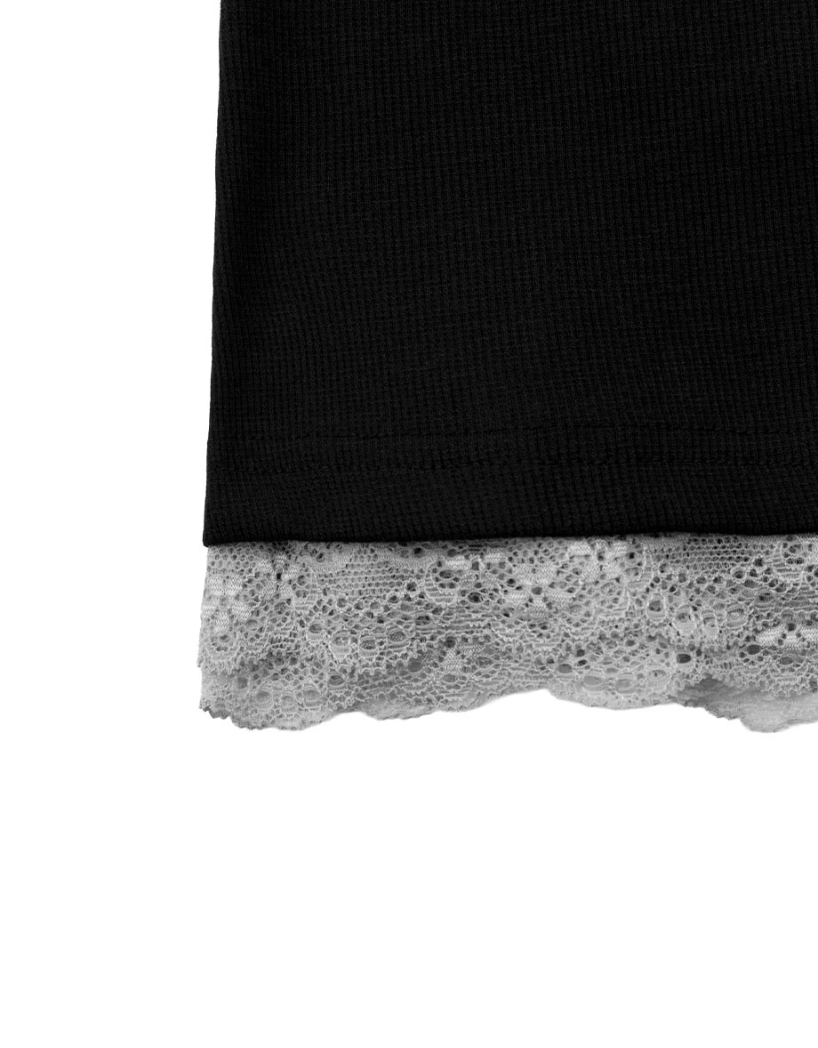 Faux 2 Piece Contrast Halter Neck Bow Cut Out Lace Trim Crop Top Faux 2 Piece Contrast Halter Neck Bow Cut Out Lace Trim Crop Top