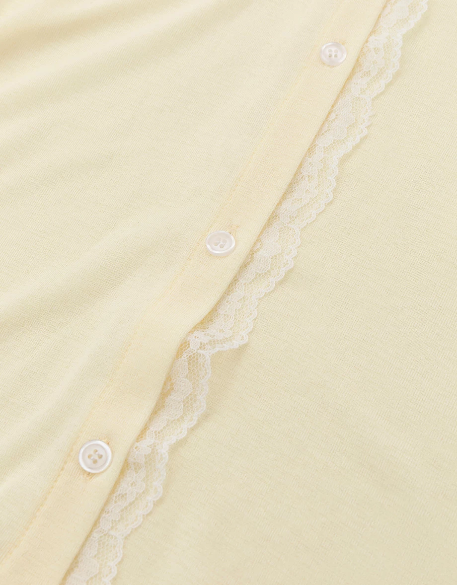 Lace Trim Button Front Sheer Crop Cardigan Lace Trim Button Front Sheer Crop Cardigan