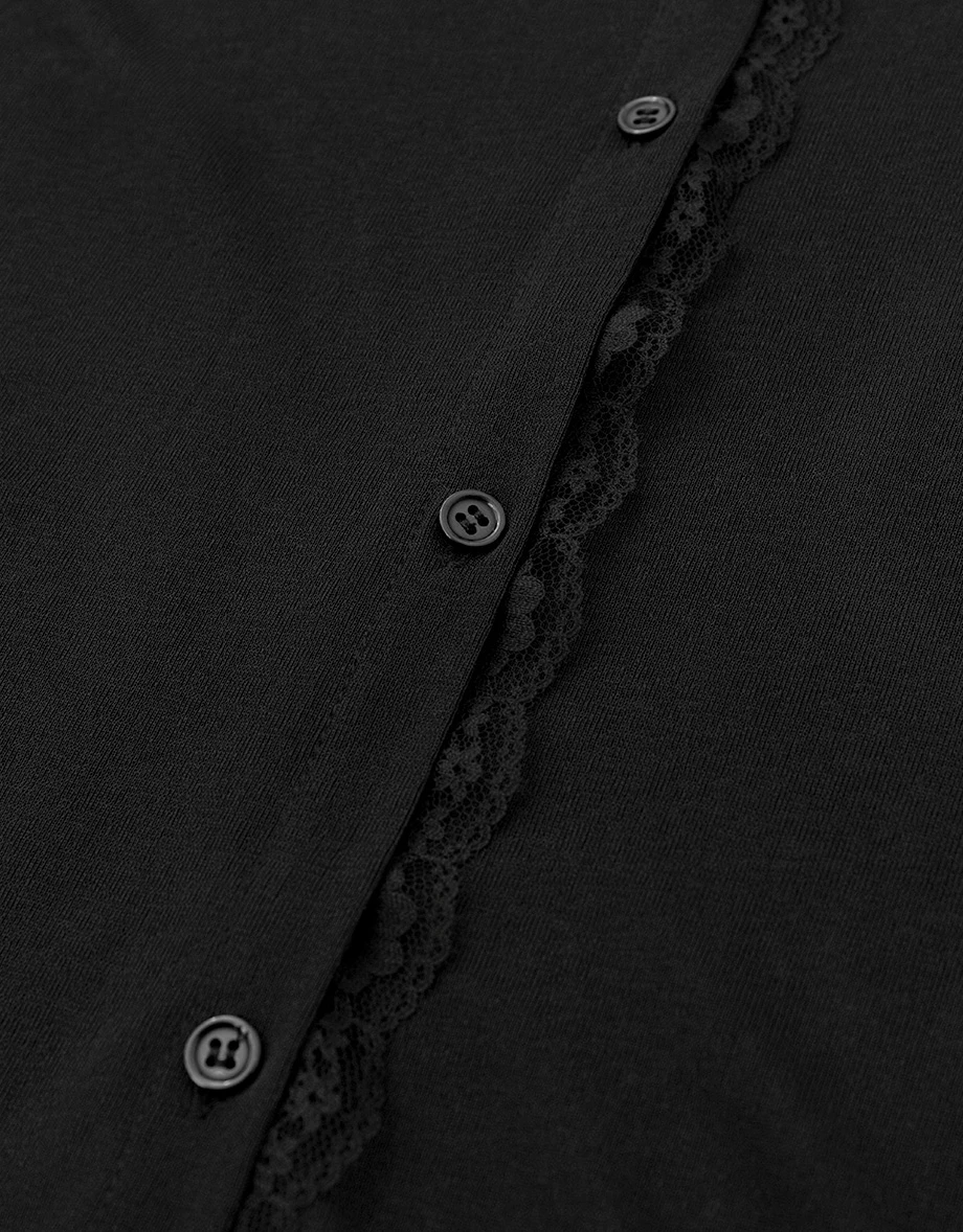 Lace Trim Button Front Sheer Crop Cardigan Lace Trim Button Front Sheer Crop Cardigan