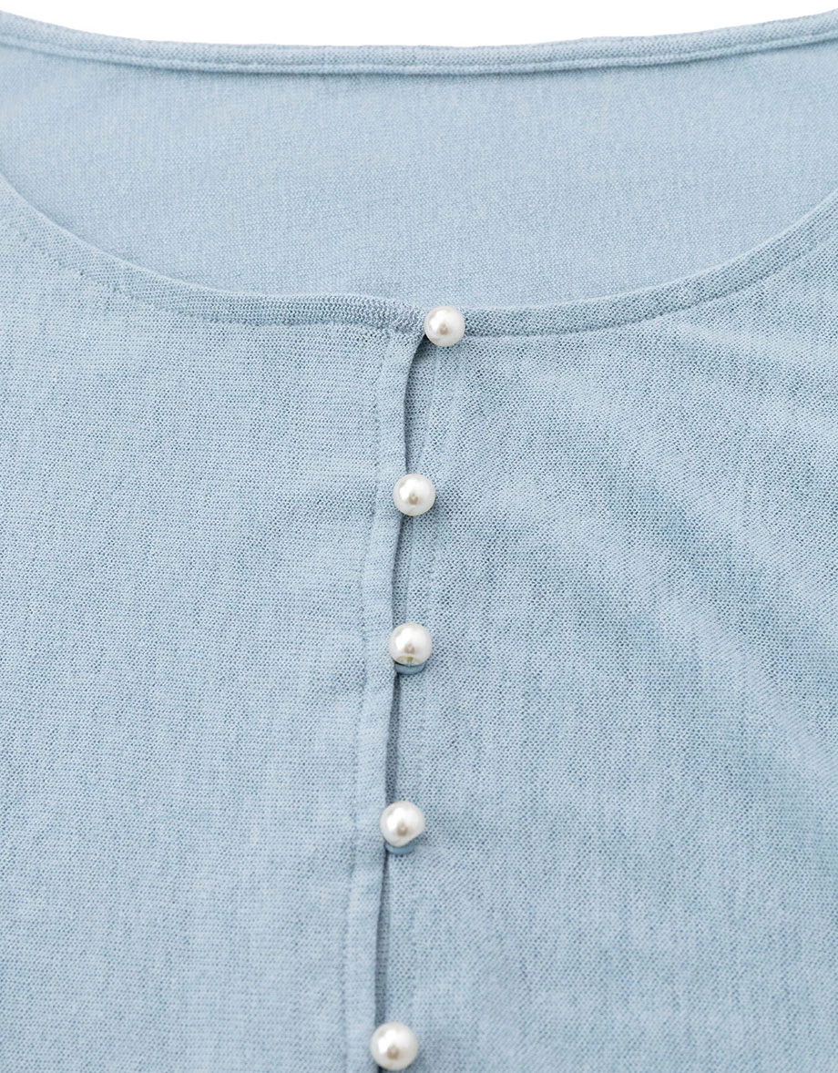 Pearl Button Side Drawstring Ruched Cropped Long Sleeve Top Pearl Button Side Drawstring Ruched Cropped Long Sleeve Top