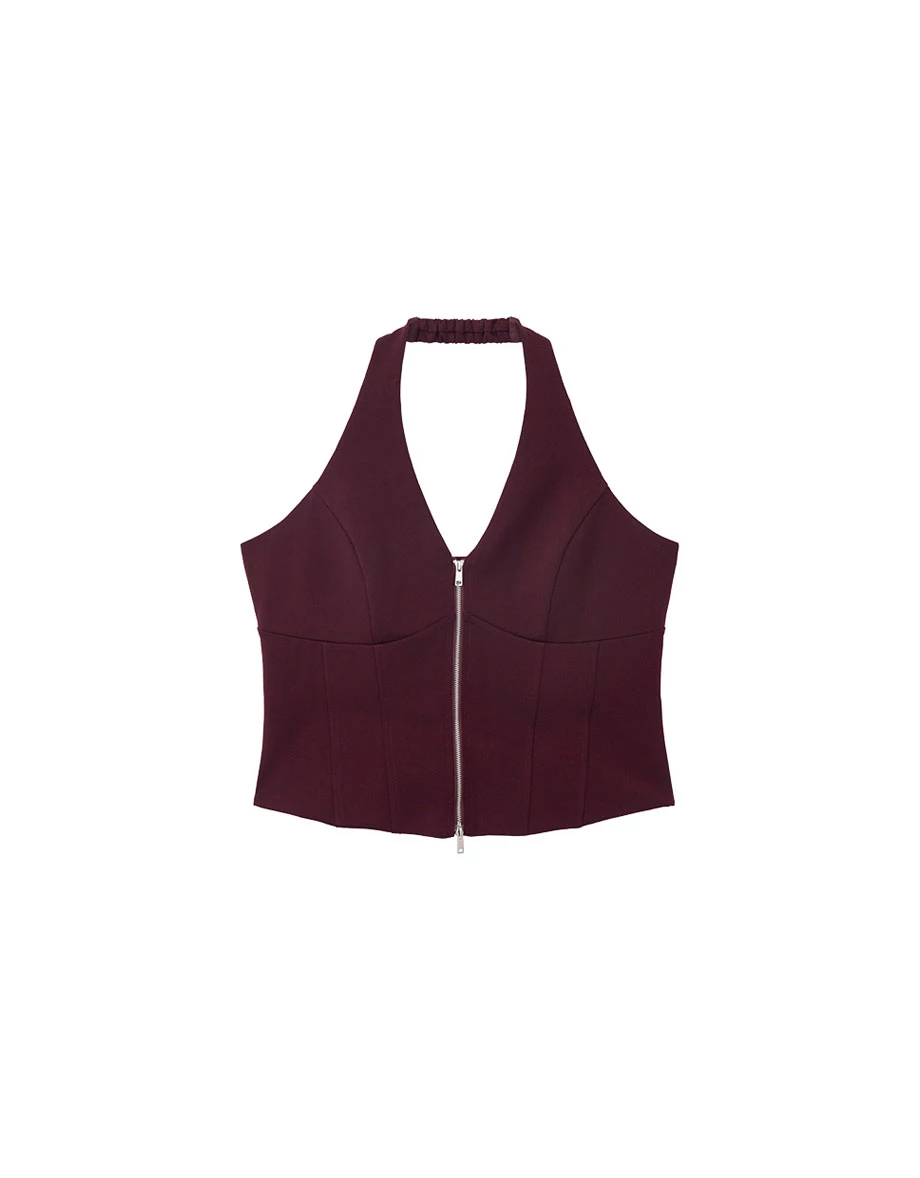 V Neck Two Way Zip Halter Corset Panelled Padded Bra Top V Neck Two Way Zip Halter Corset Panelled Padded Bra Top