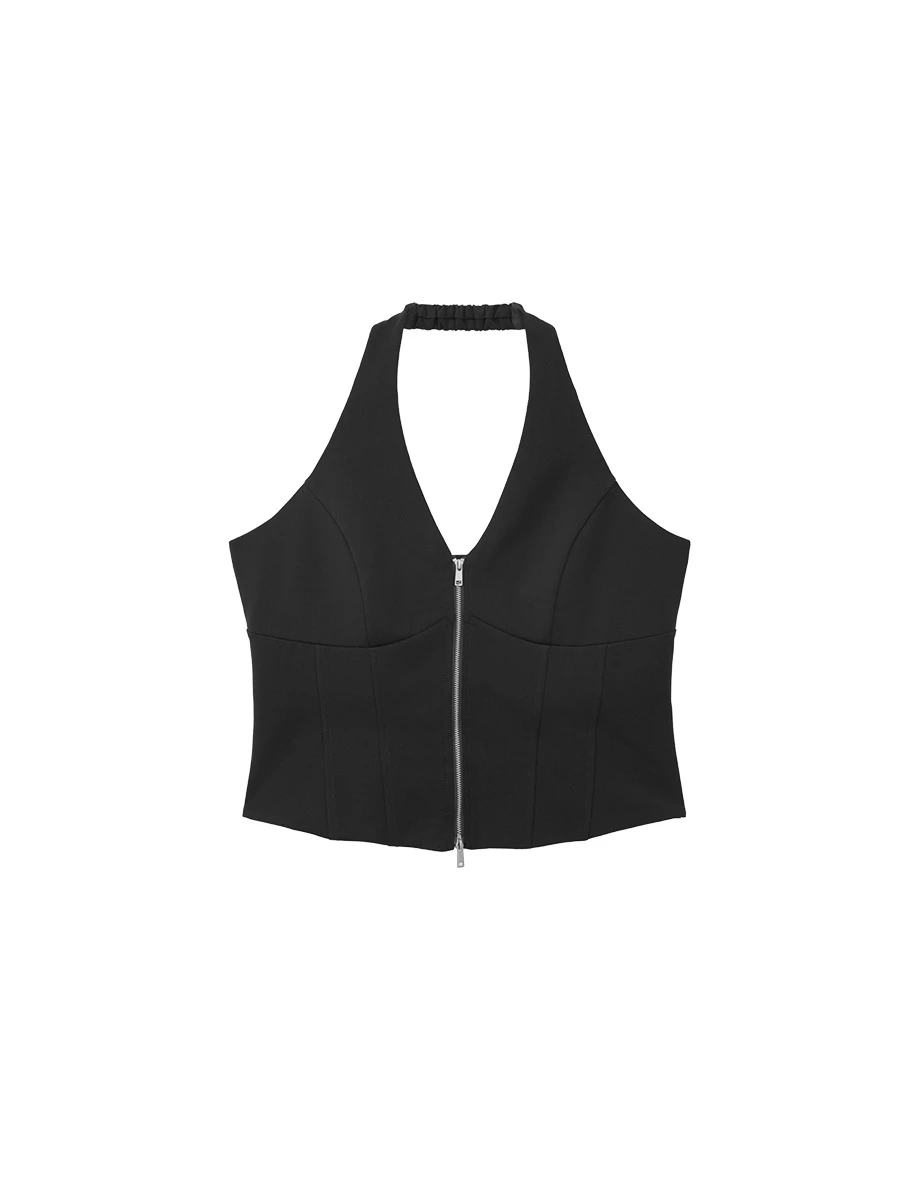 V Neck Two Way Zip Halter Corset Panelled Padded Bra Top V Neck Two Way Zip Halter Corset Panelled Padded Bra Top
