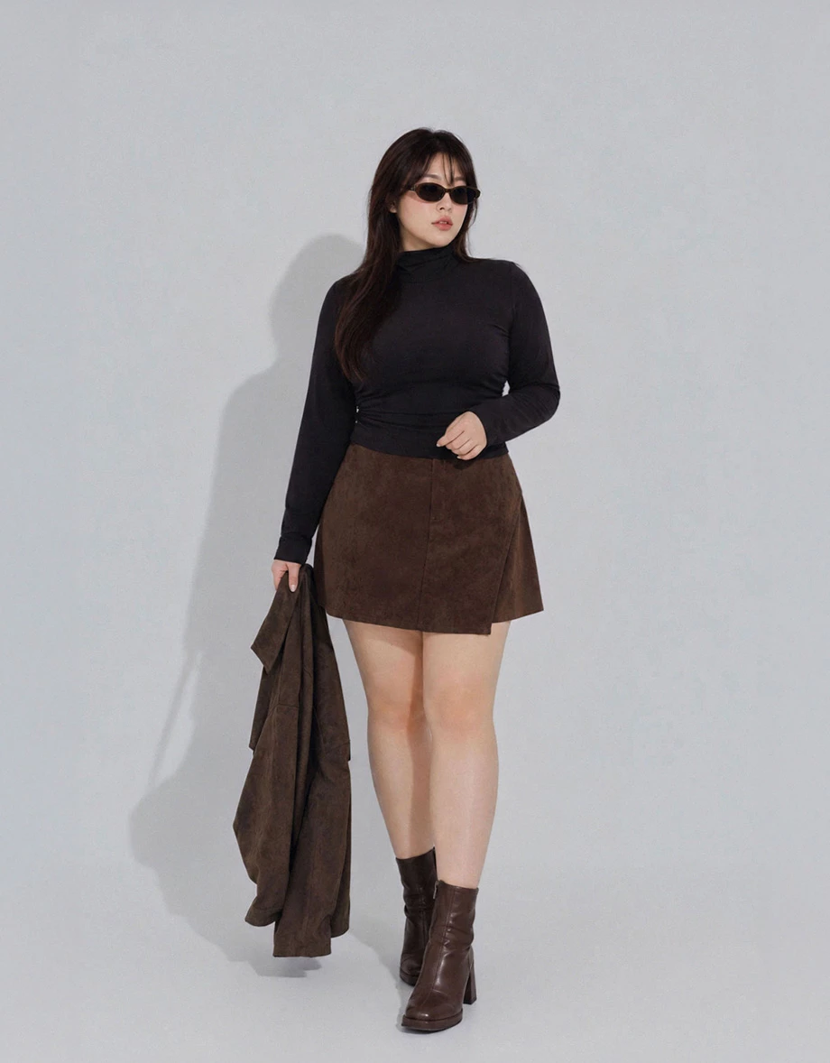 High Neck Side Ruched Fitted Long Sleeve Crop Top High Neck Side Ruched Fitted Long Sleeve Crop Top