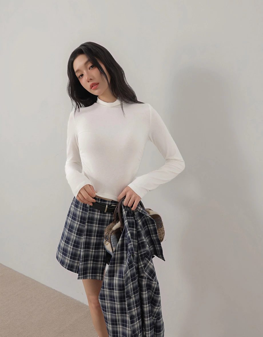 High Neck Side Ruched Fitted Long Sleeve Crop Top High Neck Side Ruched Fitted Long Sleeve Crop Top