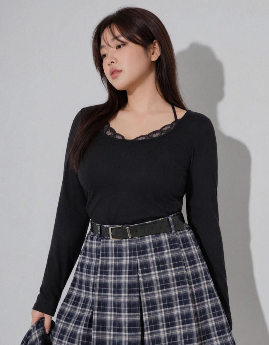 Lace Trim Halter Tie Square Neck Long Sleeve Top