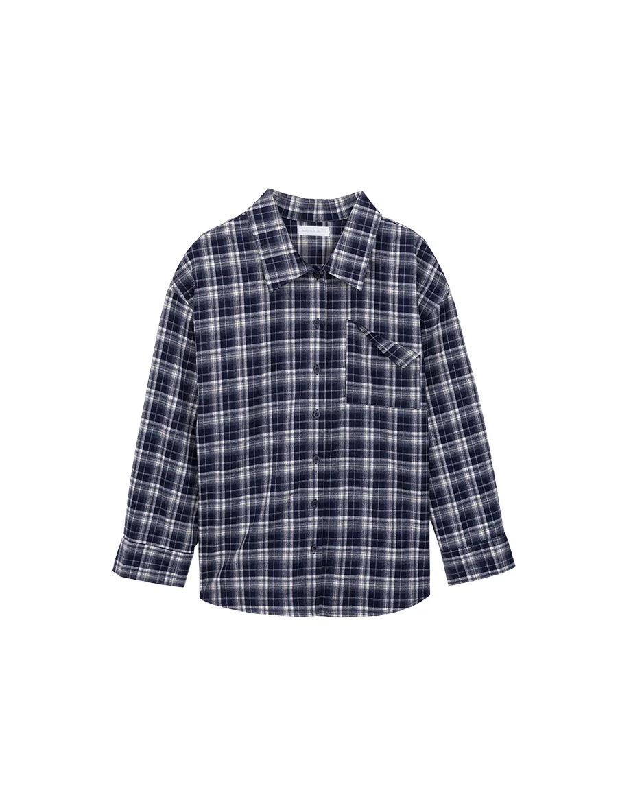 Oversized Plaid Button Front Long Sleeve Foldover Pocket Shirt Blouse Oversized Plaid Button Front Long Sleeve Foldover Pocket Shirt Blouse