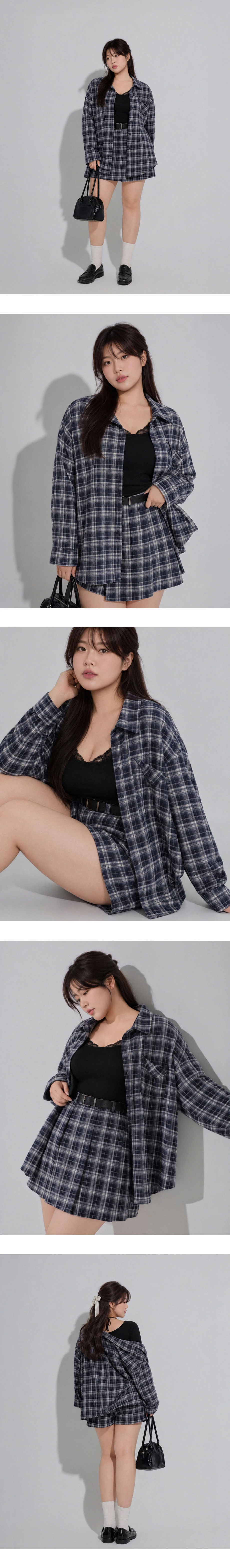Oversized Plaid Button Front Long Sleeve Foldover Pocket Shirt Blouse Oversized Plaid Button Front Long Sleeve Foldover Pocket Shirt Blouse