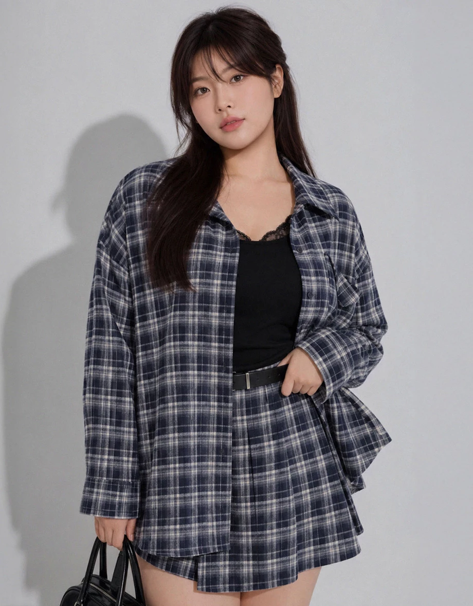 Oversized Plaid Button Front Long Sleeve Foldover Pocket Shirt Blouse Oversized Plaid Button Front Long Sleeve Foldover Pocket Shirt Blouse
