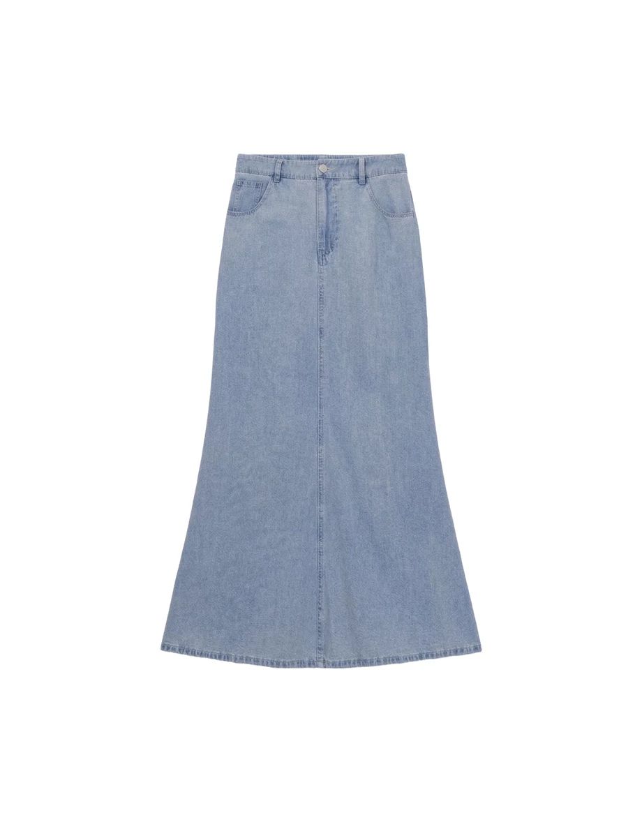 【Den!m LITE】High Waist Slim Fit Denim Mermaid Maxi Skirt