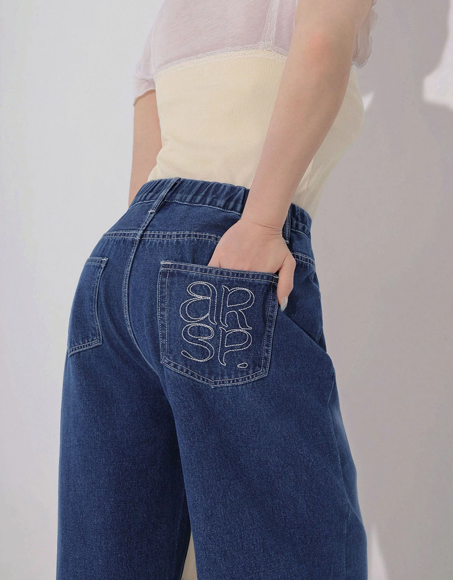 High Waist Wide Leg Jeans Denim Pants with Embroidered Logo Back Pocket High Waist Wide Leg Jeans Denim Pants with Embroidered Logo Back Pocket